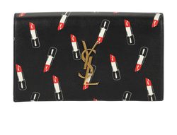 Lipstick Print Kate Clutch, Leather, Black, DMR400409 0715, 3*